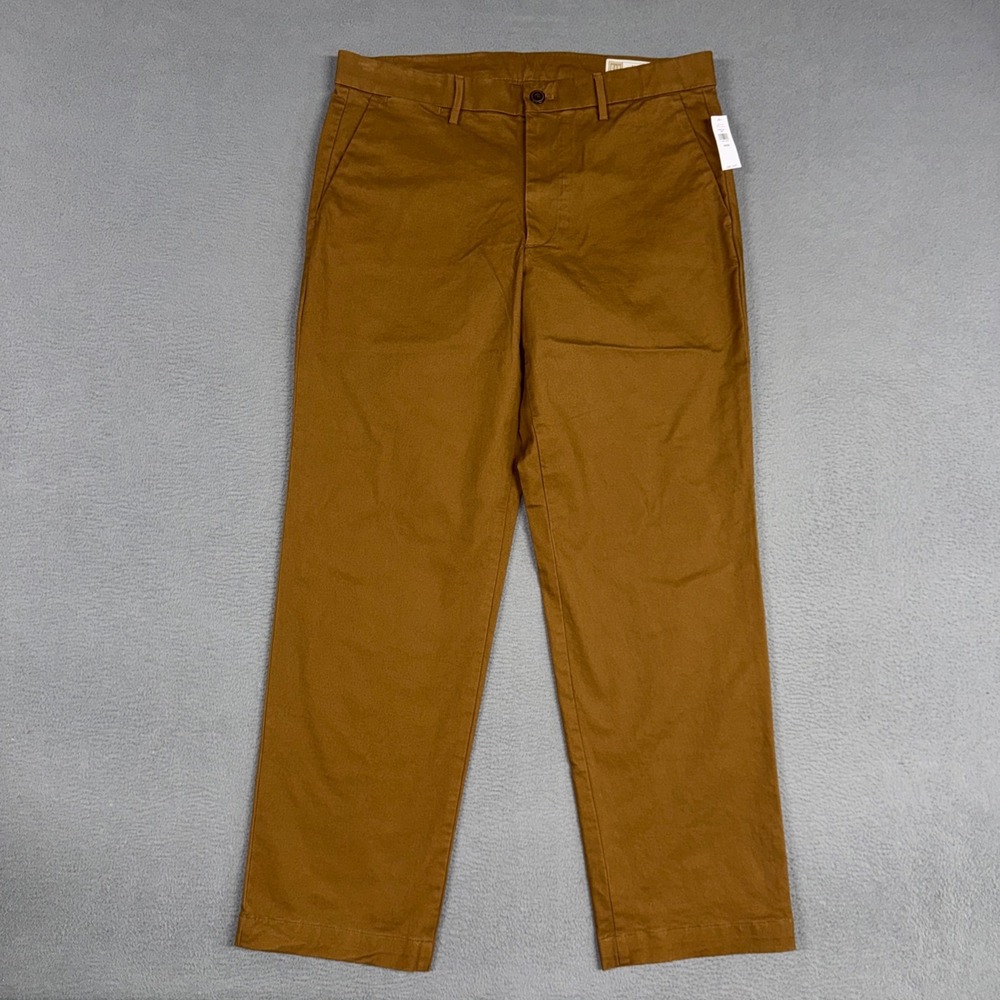 Gap Pants Mens 34x30 Brown Relaxed Fit Flat Front Chino Cotton Blend NWT New
